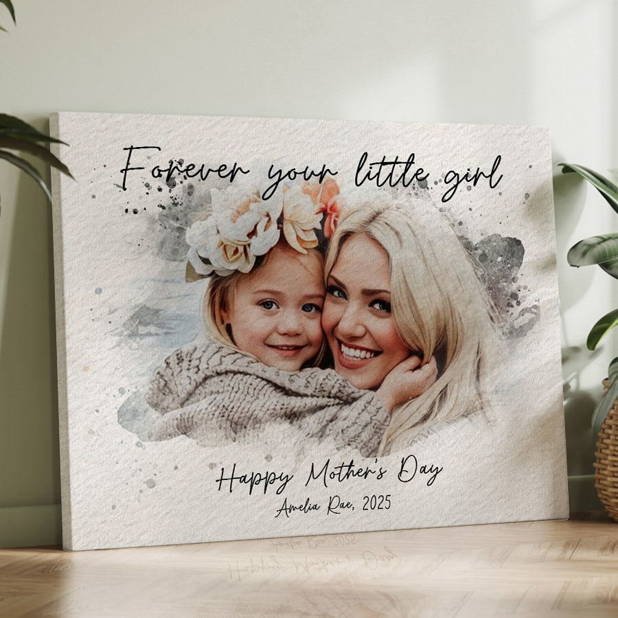 Personalized First Mothers Day Gift | Wall Art Canvas Ready To Hang | Personalized Watercolor Portrait Gift For New Mom