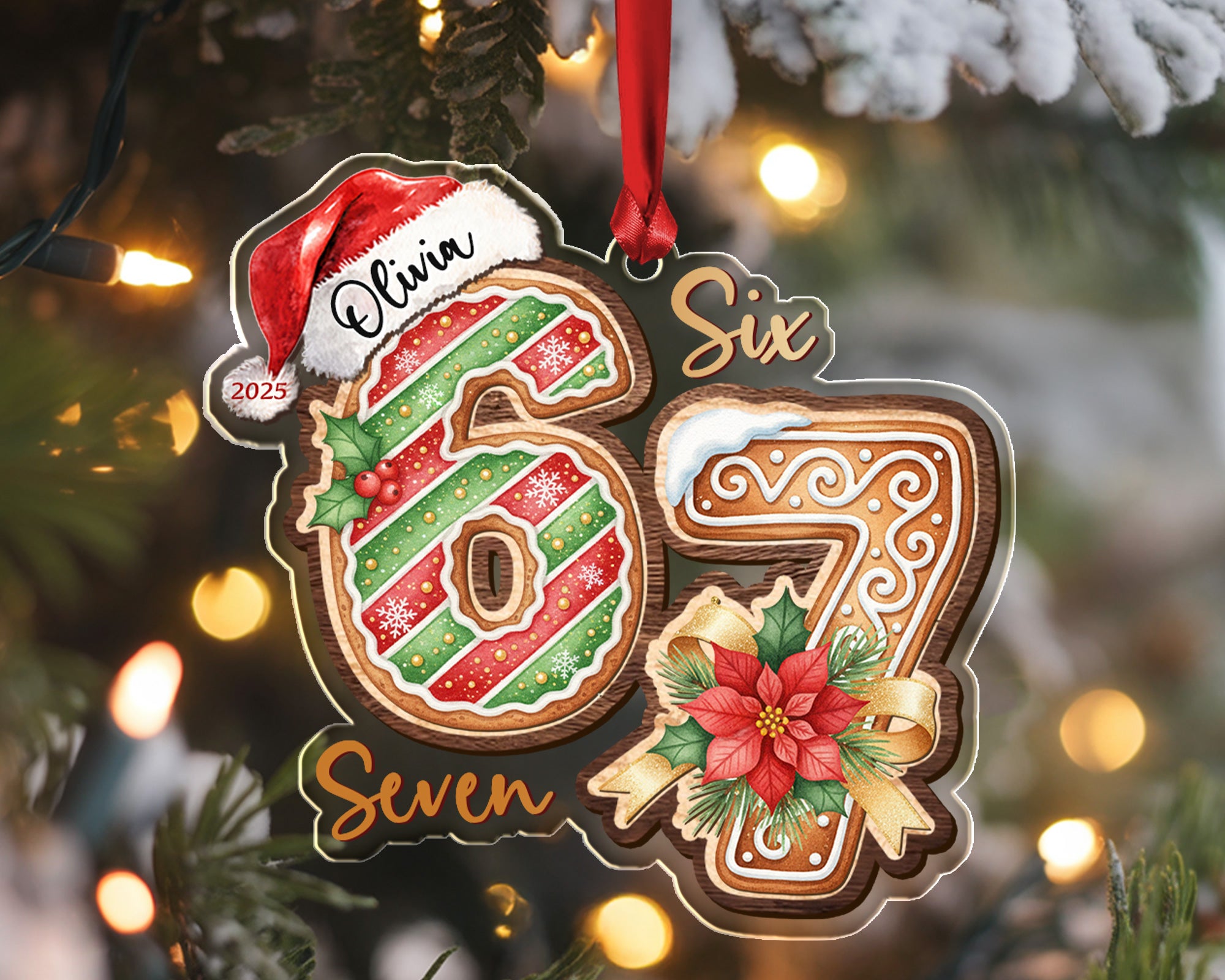 Custom Six Seven 67 Christmas Ornament 2025