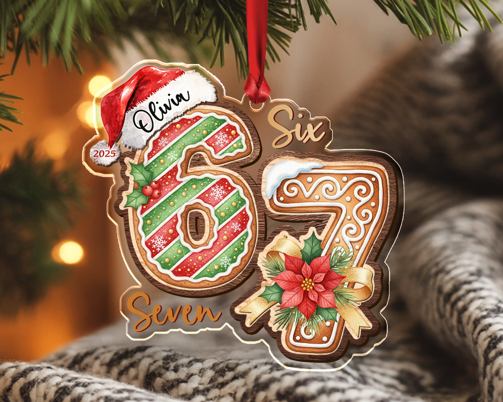 Custom Six Seven 67 Christmas Ornament 2025
