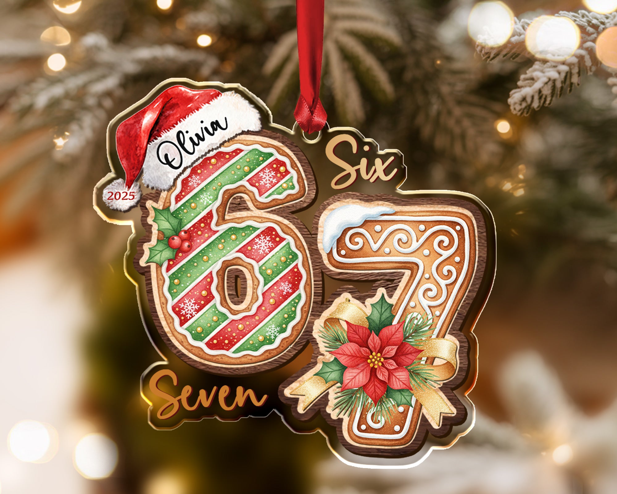 Custom Six Seven 67 Christmas Ornament 2025