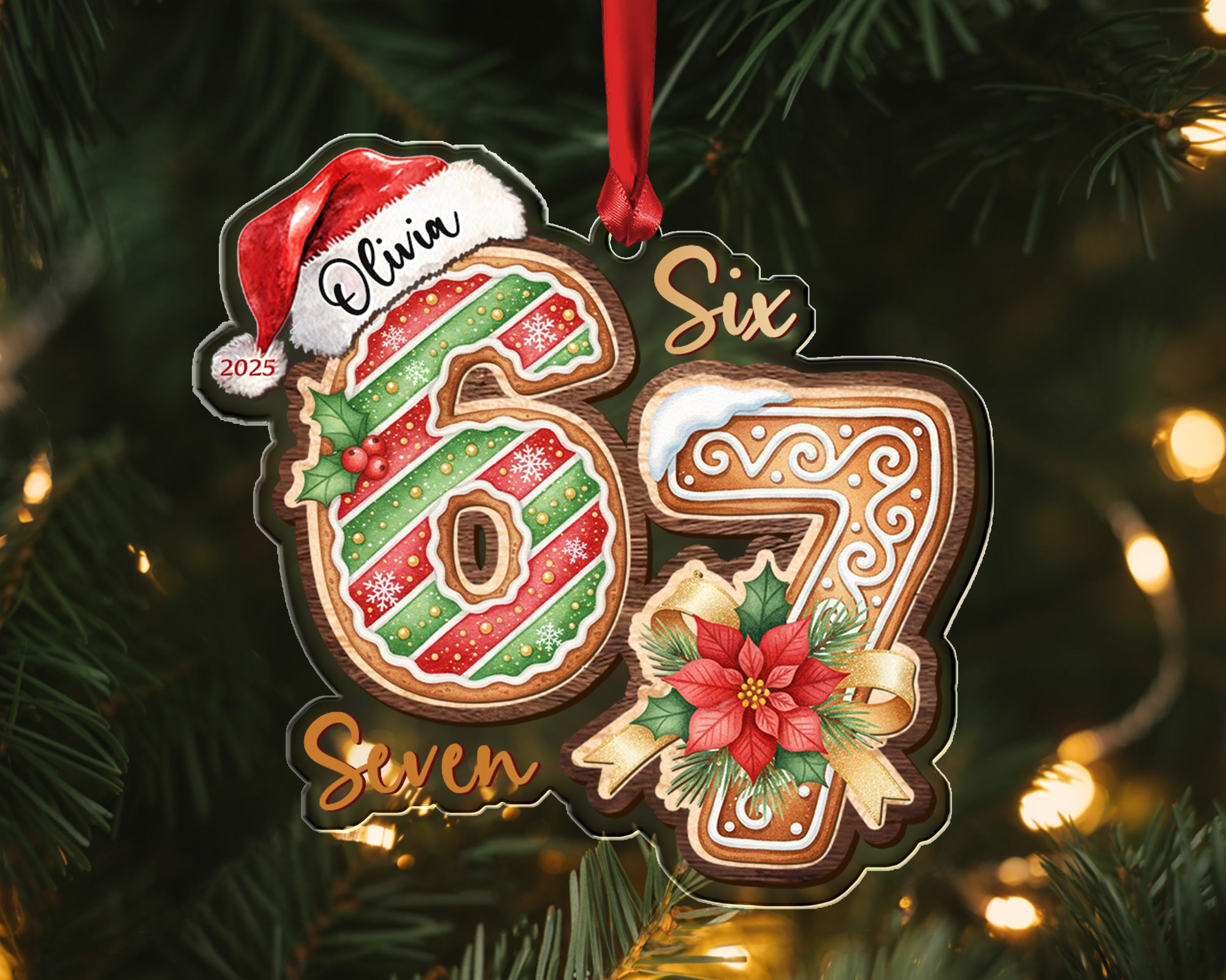 Custom Six Seven 67 Christmas Ornament 2025