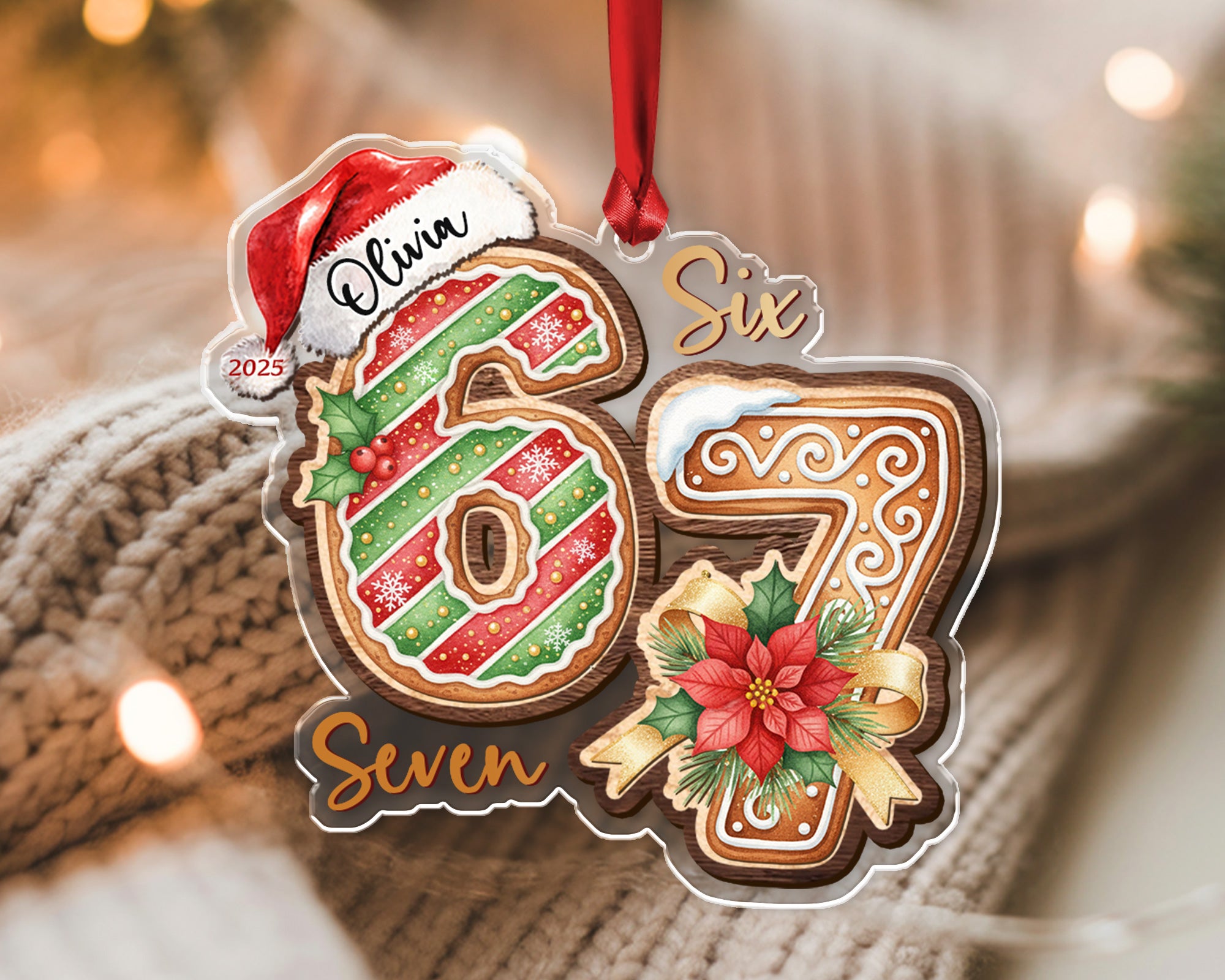 Custom Six Seven 67 Christmas Ornament 2025