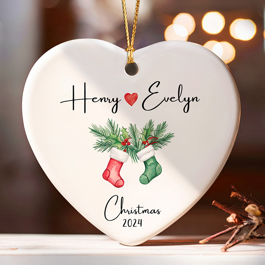 Personalized Couple Christmas Heart Ornament 2025 – Custom Acrylic Keepsake