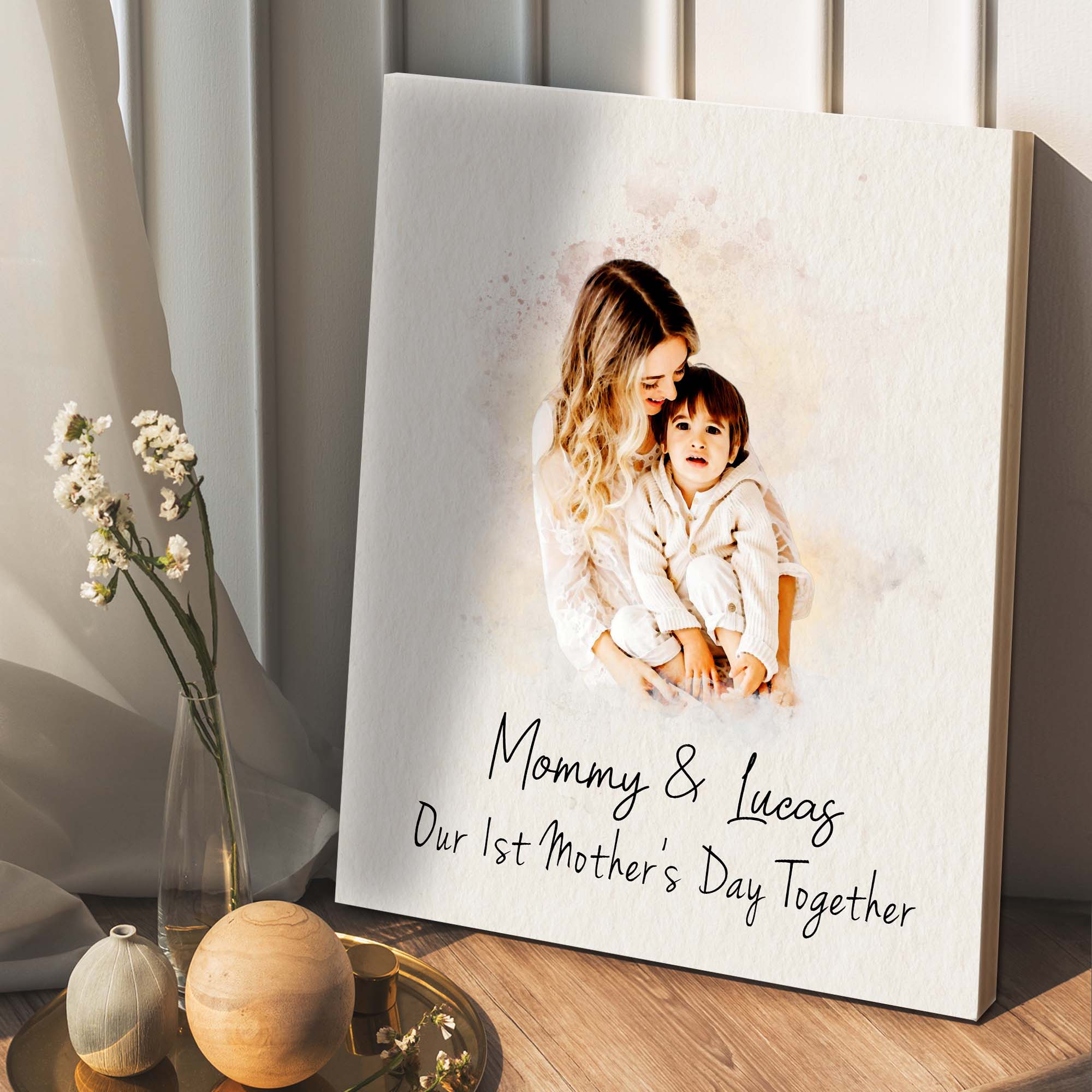 Custom Watercolor Photo Canvas Mothers Day Gifts
