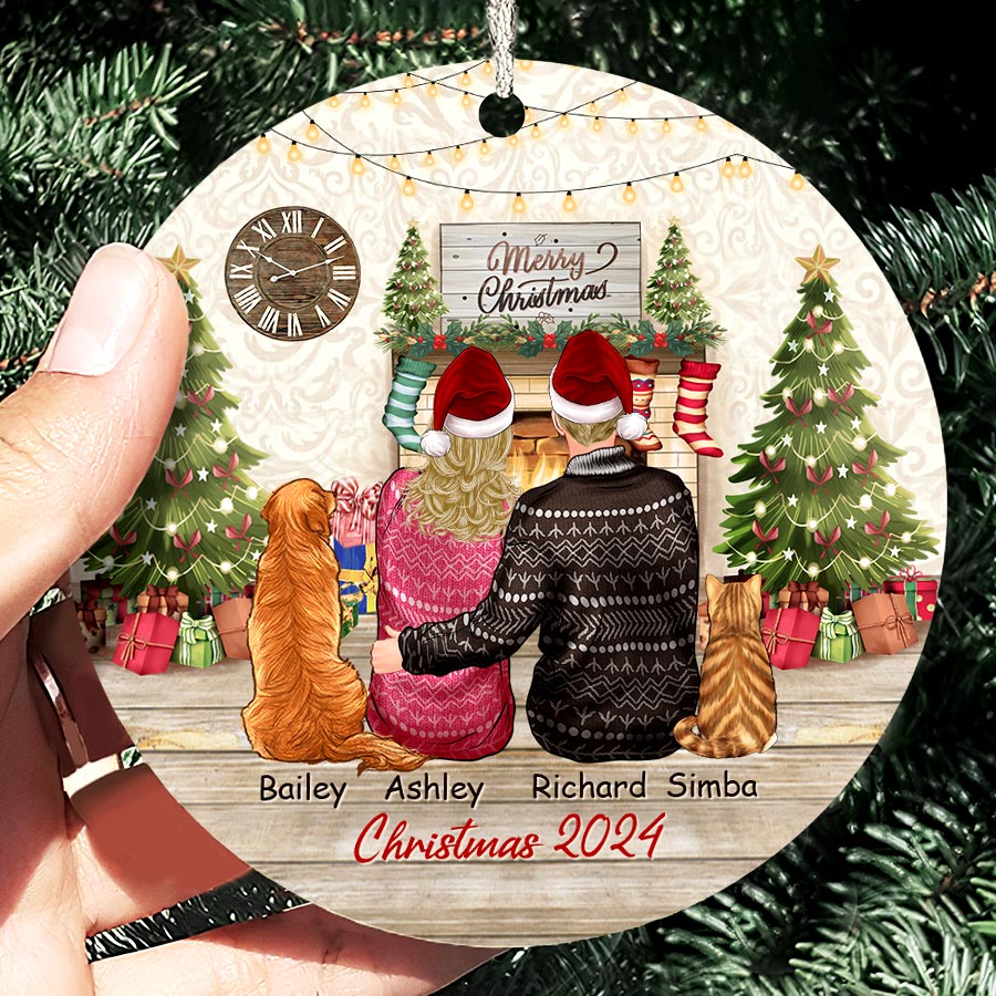 Couple With Pet Ornament – Custom Acrylic Keepsake for Couples & Pet Lovers