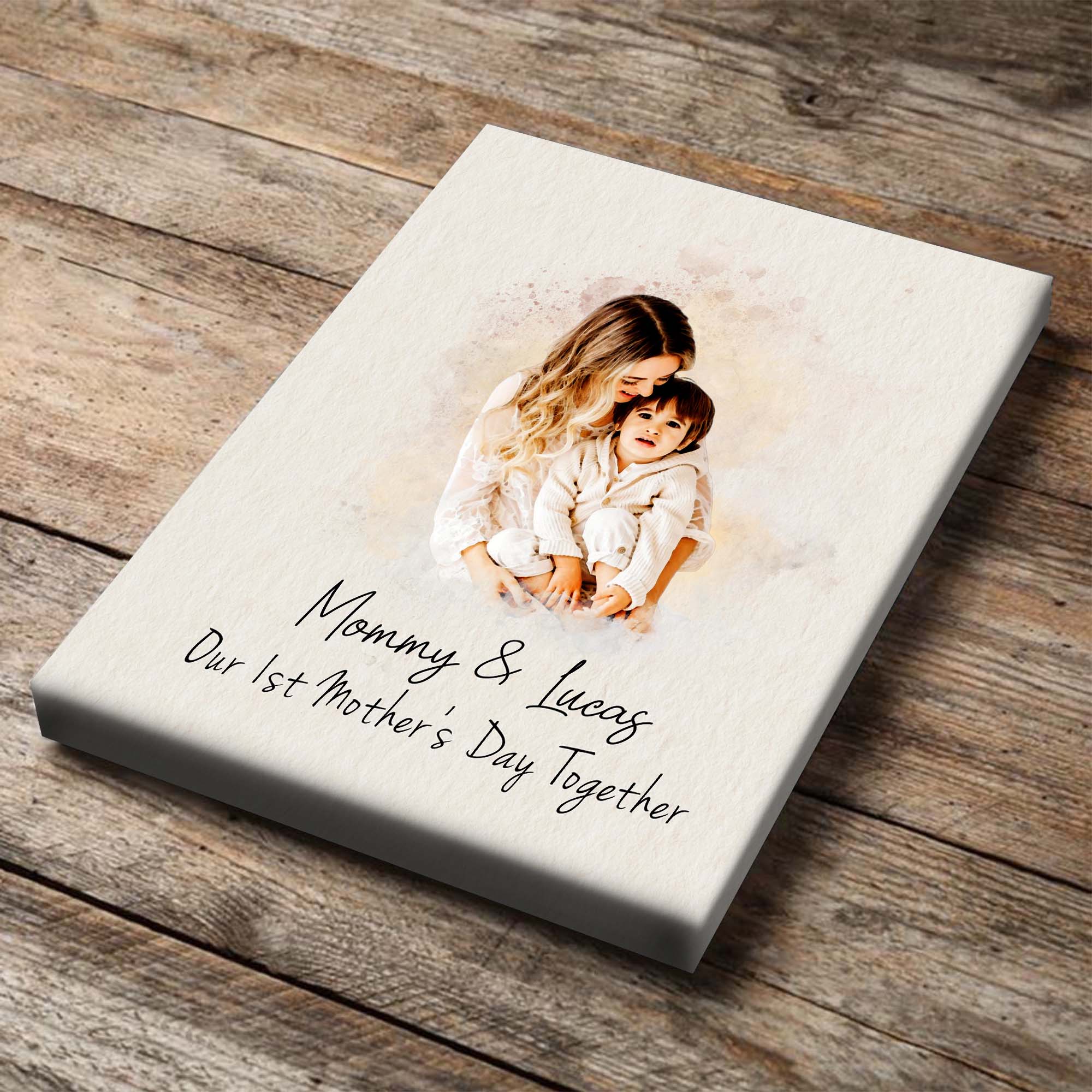 Custom Watercolor Photo Canvas Mothers Day Gifts