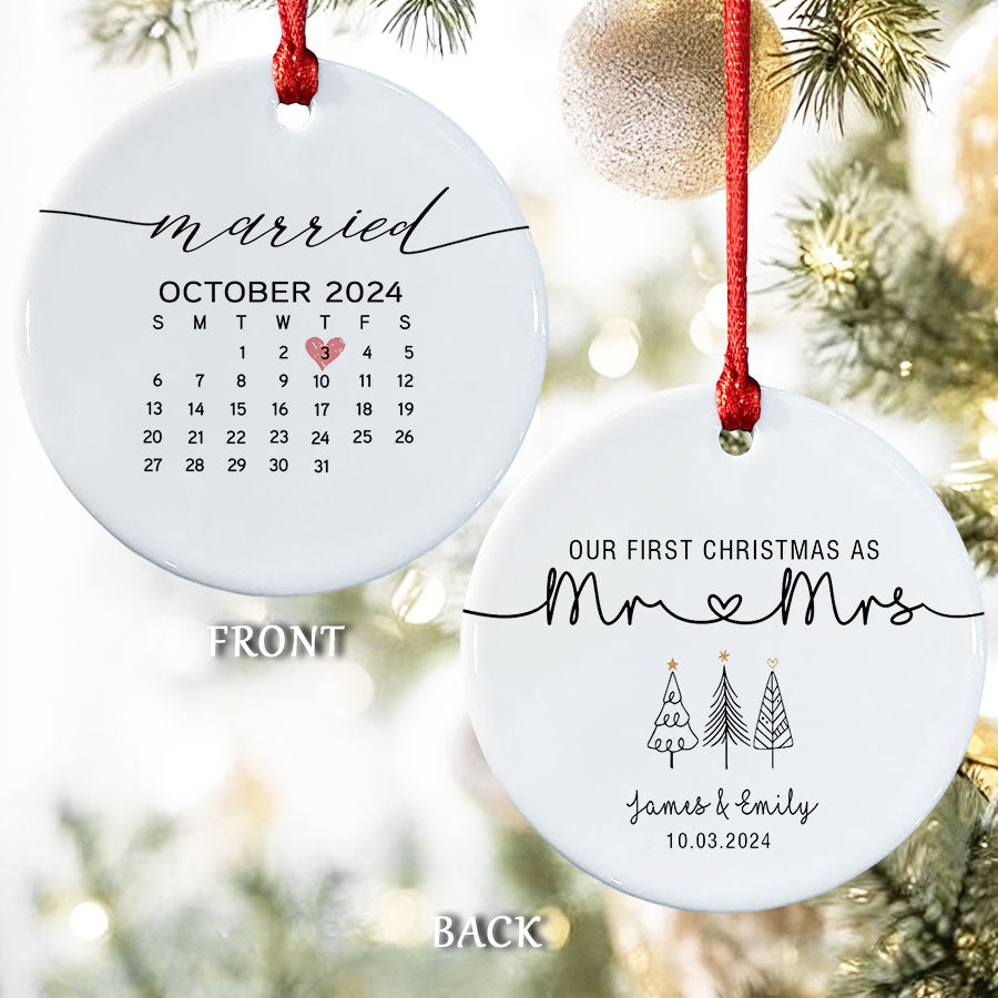 Custom Name First Year Married Christmas Ornament