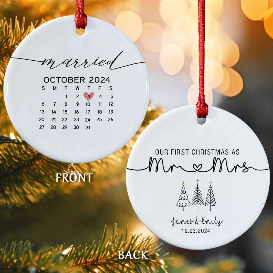 Custom Name First Year Married Christmas Ornament
