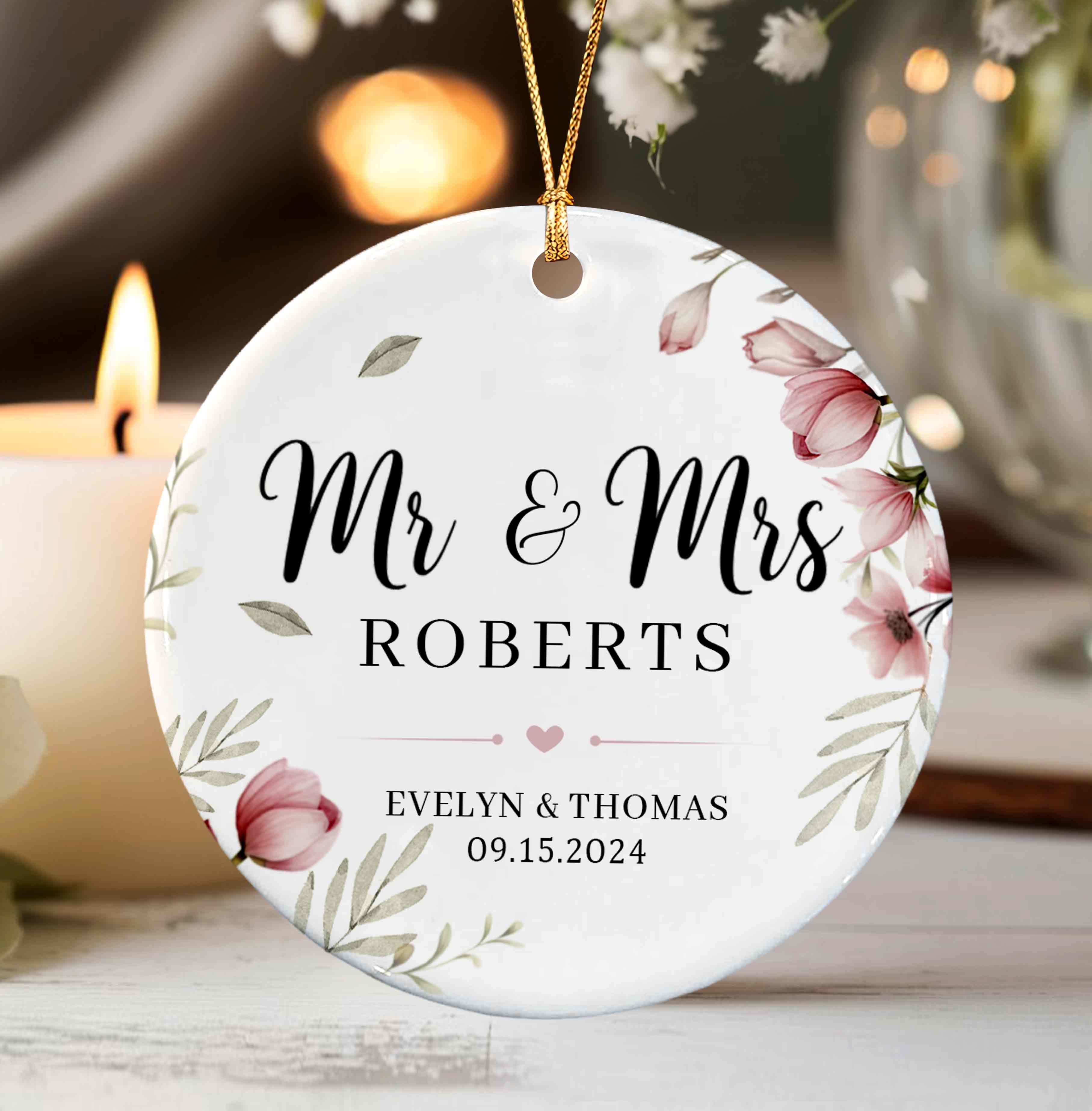 Custom Name And Date Wedding Christmas Ornaments