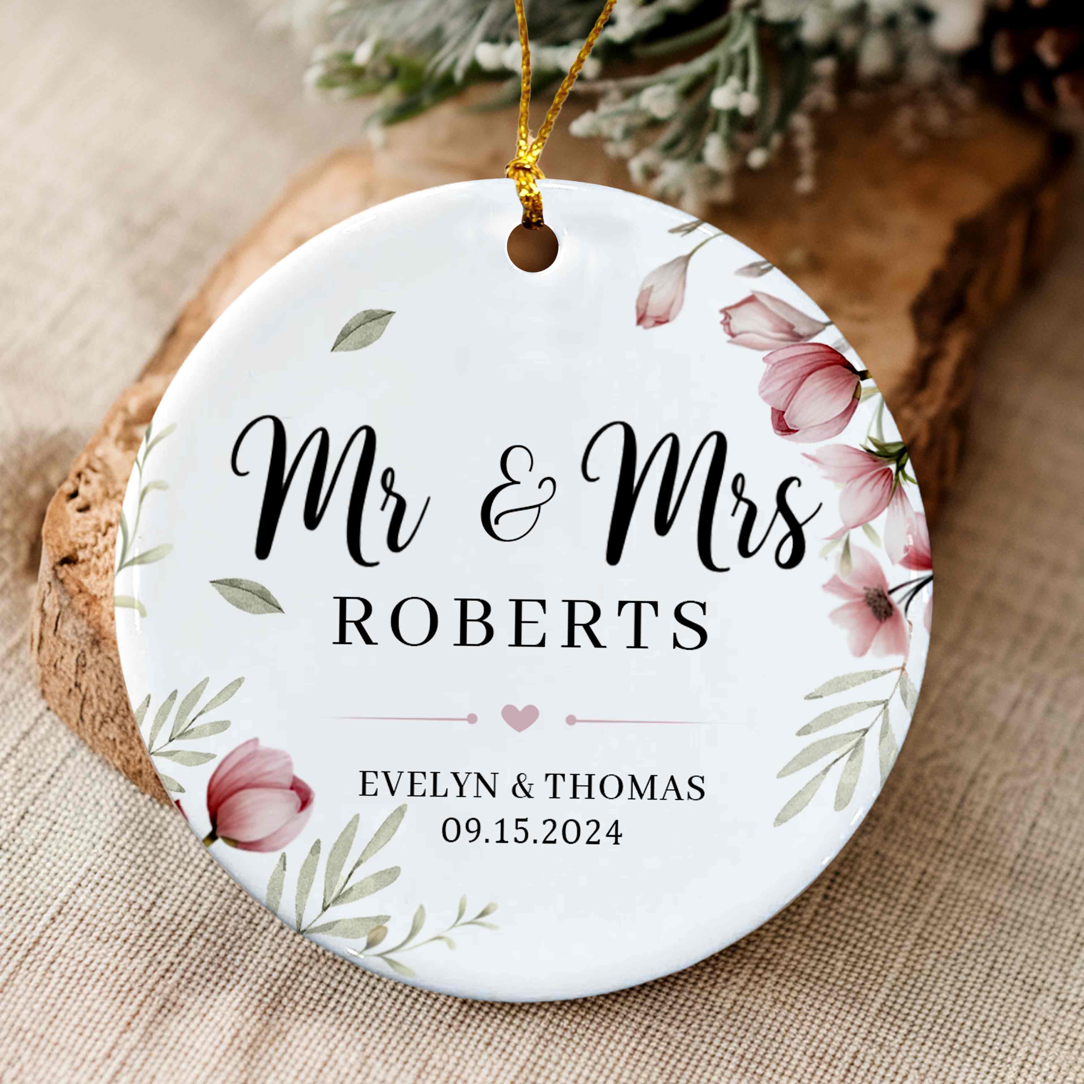 Custom Name And Date Wedding Christmas Ornaments