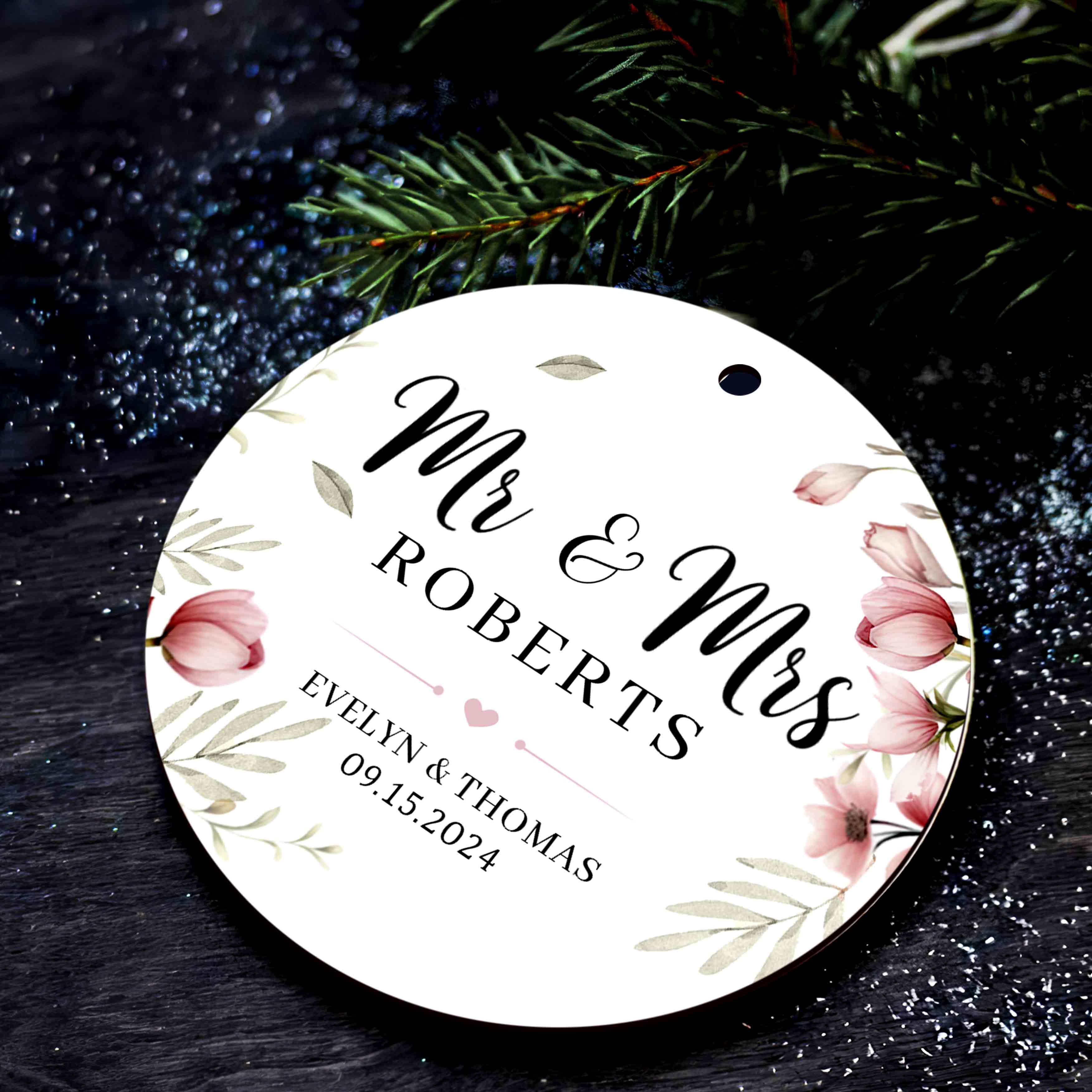 Custom Name And Date Wedding Christmas Ornaments