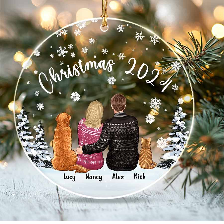 Personalized Couple With Dog Ornament