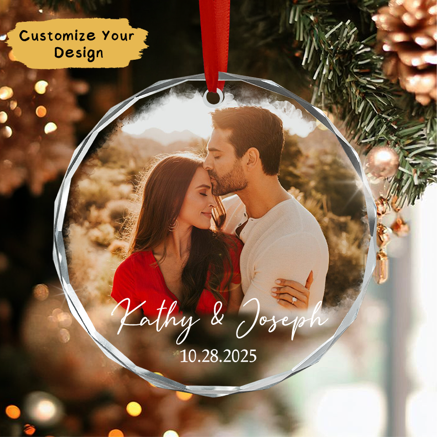Personalized Couple Christmas Ornament 2025, Couple Photo Christmas Glass Ornament