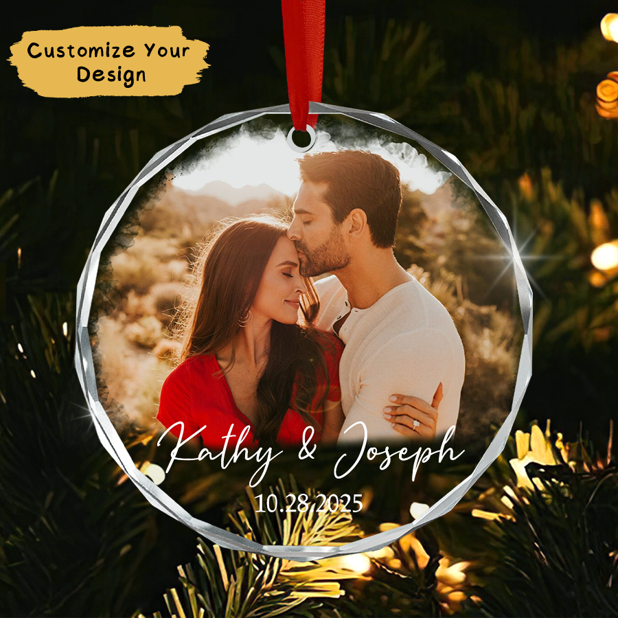 Personalized Couple Christmas Ornament 2025, Couple Photo Christmas Glass Ornament