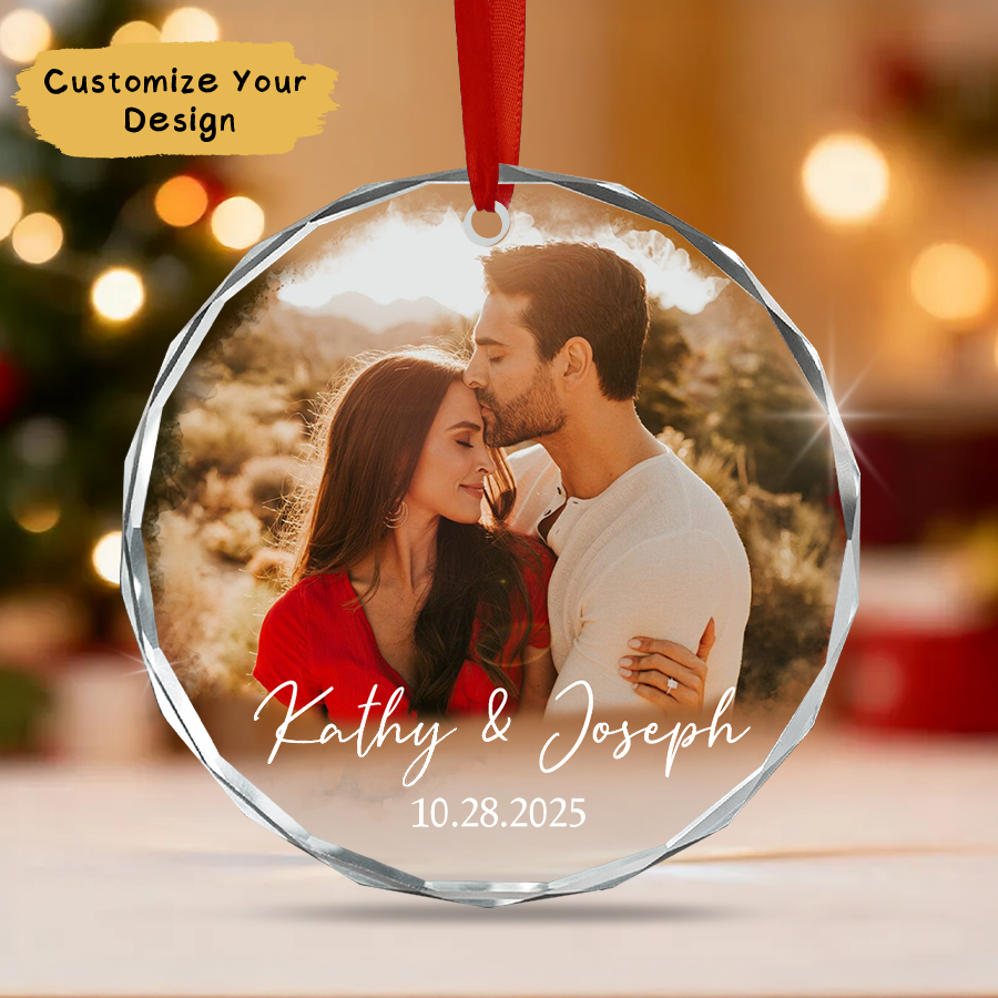 Personalized Couple Christmas Ornament 2025, Couple Photo Christmas Glass Ornament
