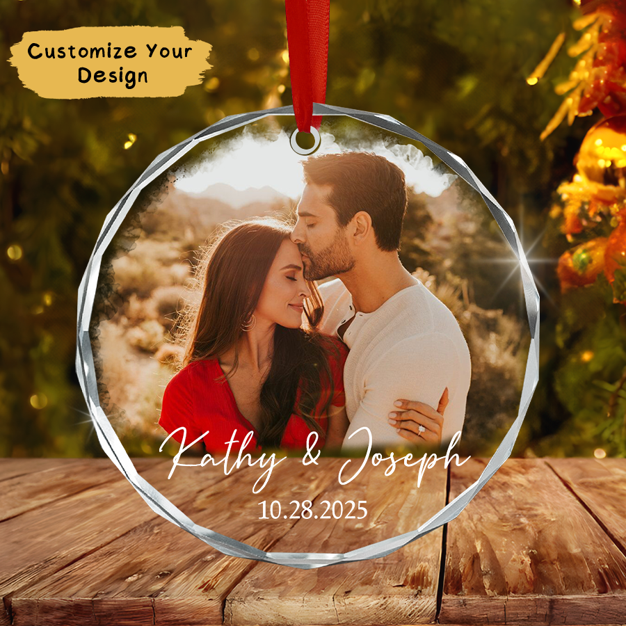 Personalized Couple Christmas Ornament 2025, Couple Photo Christmas Glass Ornament