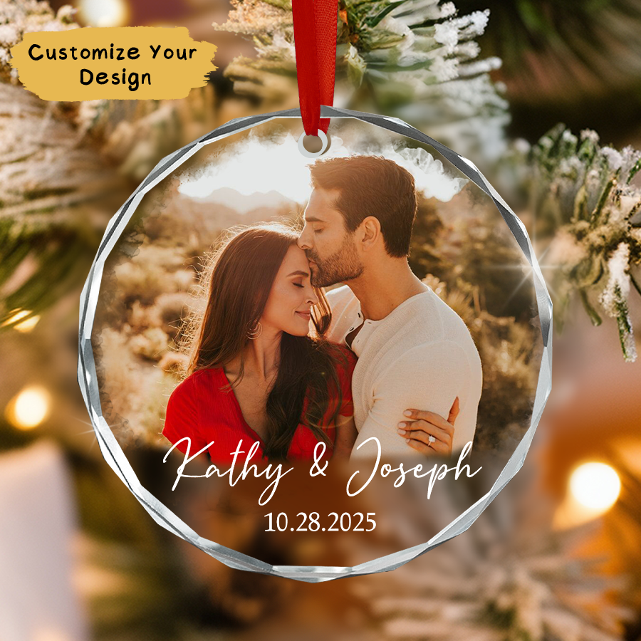 Personalized Couple Christmas Ornament 2025, Couple Photo Christmas Glass Ornament