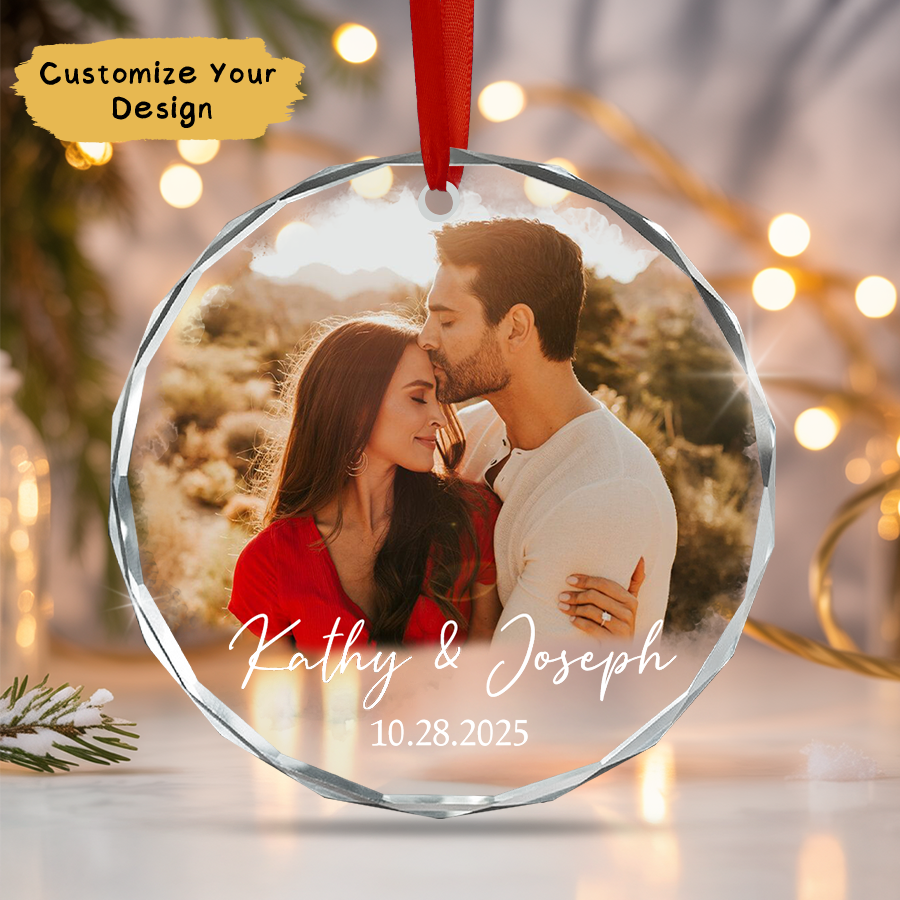 Personalized Couple Christmas Ornament 2025, Couple Photo Christmas Glass Ornament