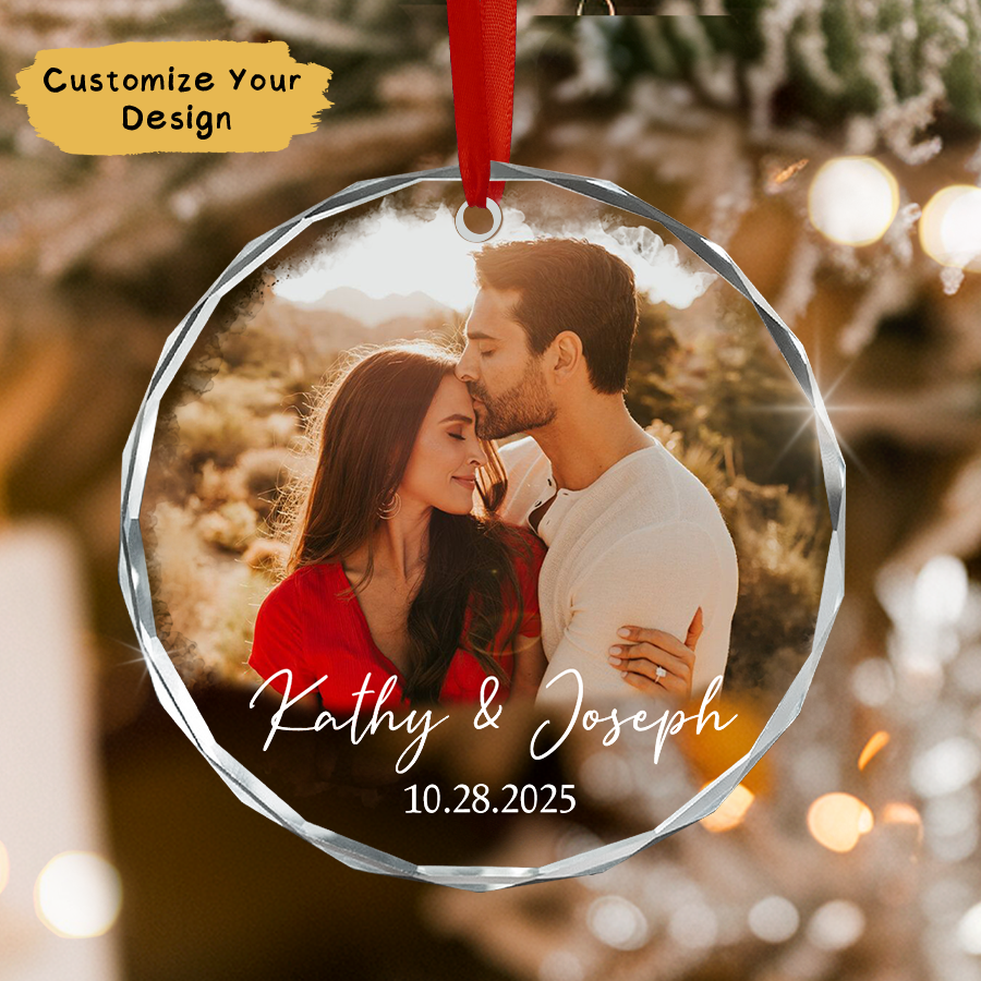 Personalized Couple Christmas Ornament 2025, Couple Photo Christmas Glass Ornament