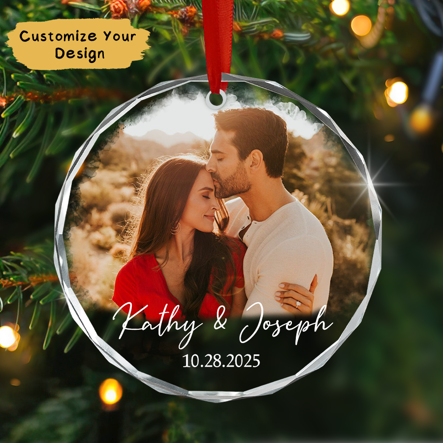 Personalized Couple Christmas Ornament 2025, Couple Photo Christmas Glass Ornament