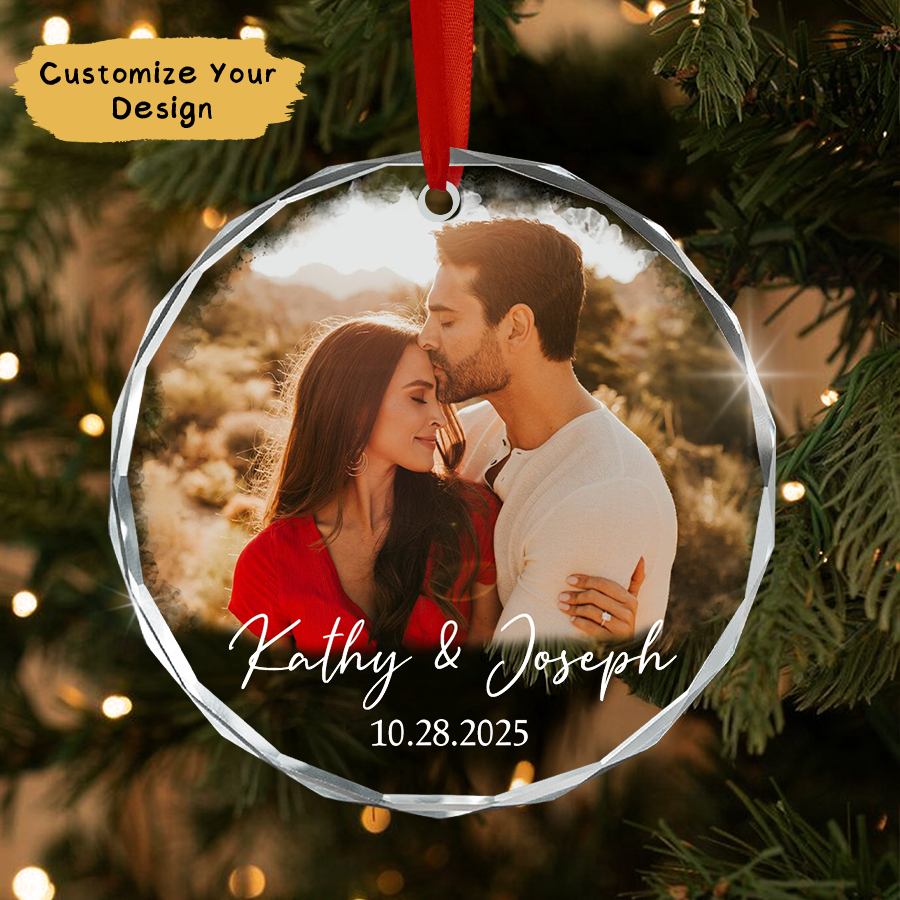 Personalized Couple Christmas Ornament 2025, Couple Photo Christmas Glass Ornament