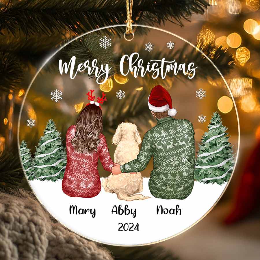 Personalized Couple With Dog Ornament