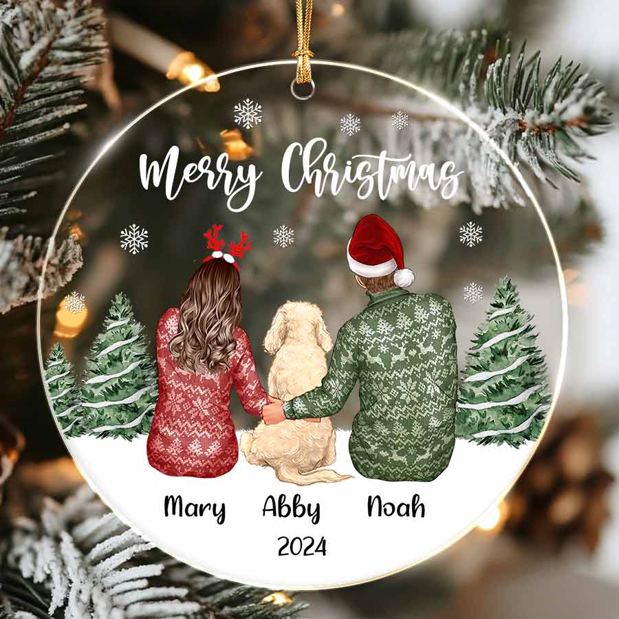 Personalized Couple With Dog Ornament