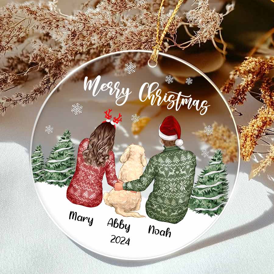 Personalized Couple With Dog Ornament