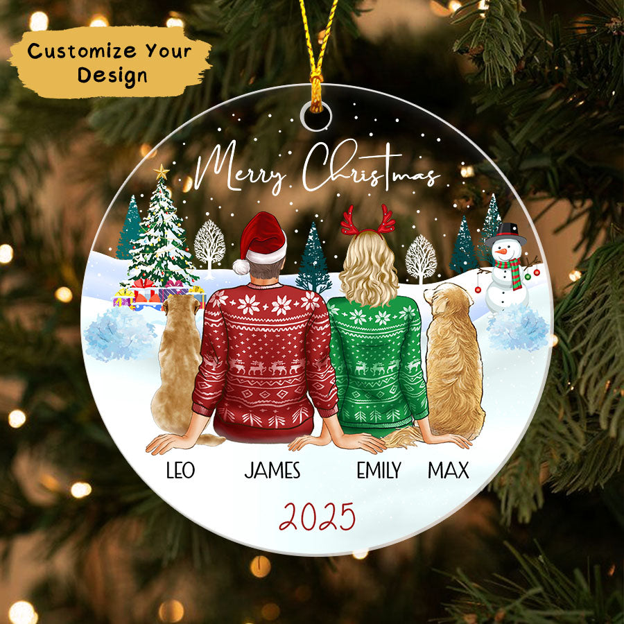 Personalized Couple With Pet Ornament 2025, Couple With Dog Christmas