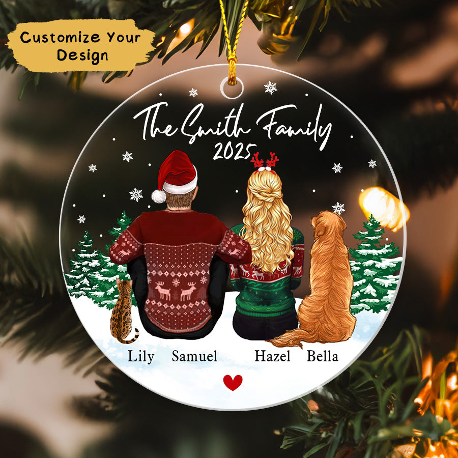 Personalized Family Couple With Pet Acrylic Ornament 2025
