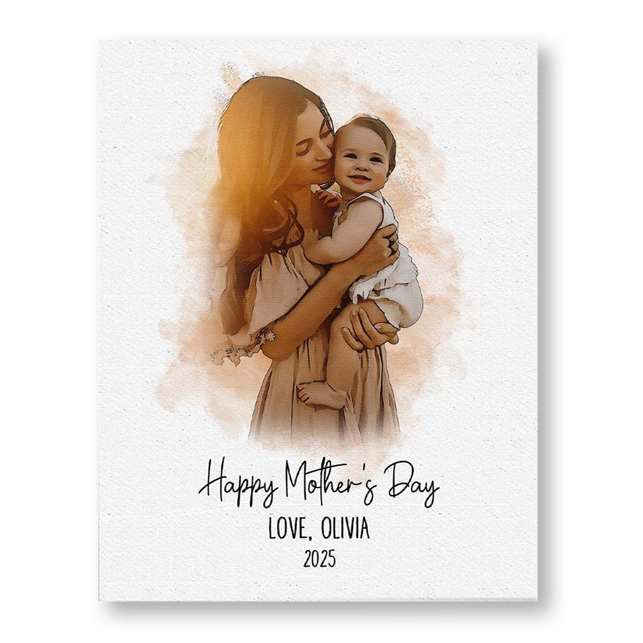 Personalized Watercolor Portrait Gift For New Mom