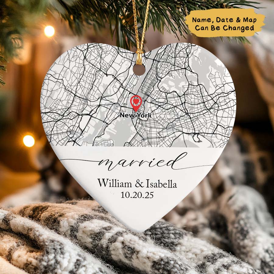 Personalized Location Map Wedding Ornament