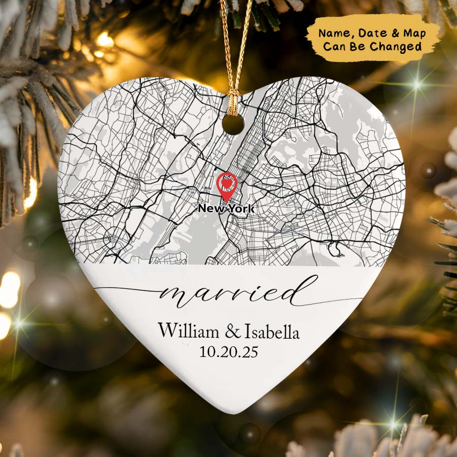 Personalized Location Map Wedding Ornament