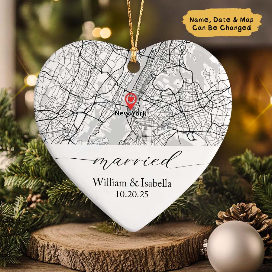 Personalized Location Map Wedding Ornament