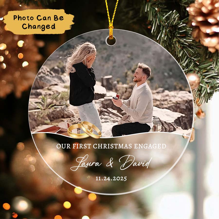 Personalized Our First Christmas Engaged Ornament 2025, Engaged Xmas