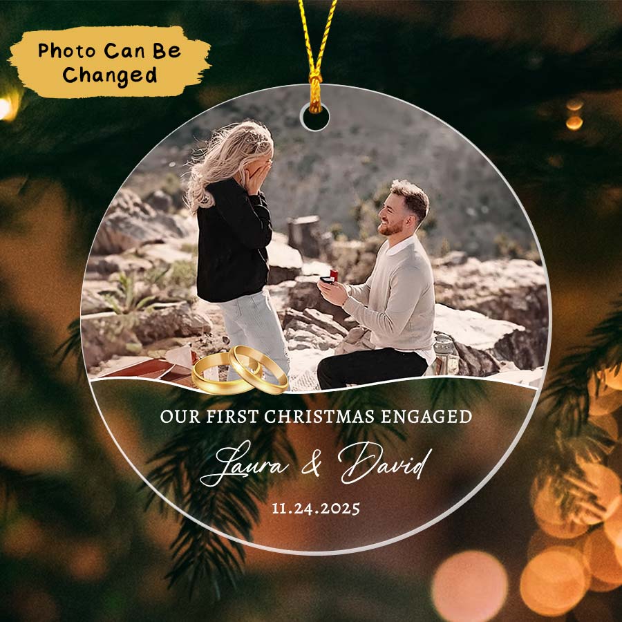 Personalized Our First Christmas Engaged Ornament 2025, Engaged Xmas