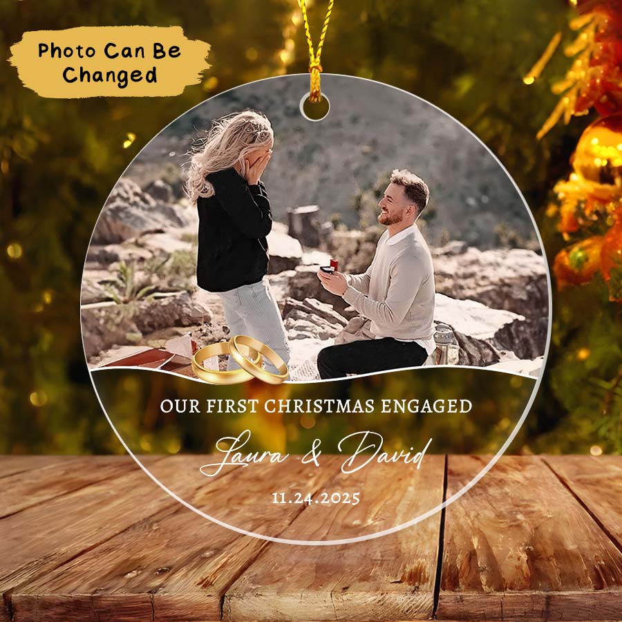 Personalized Our First Christmas Engaged Ornament 2025, Engaged Xmas