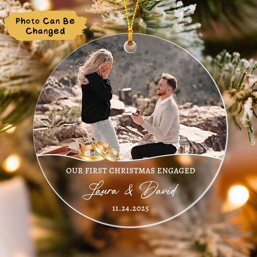 Personalized Our First Christmas Engaged Ornament 2025, Engaged Xmas