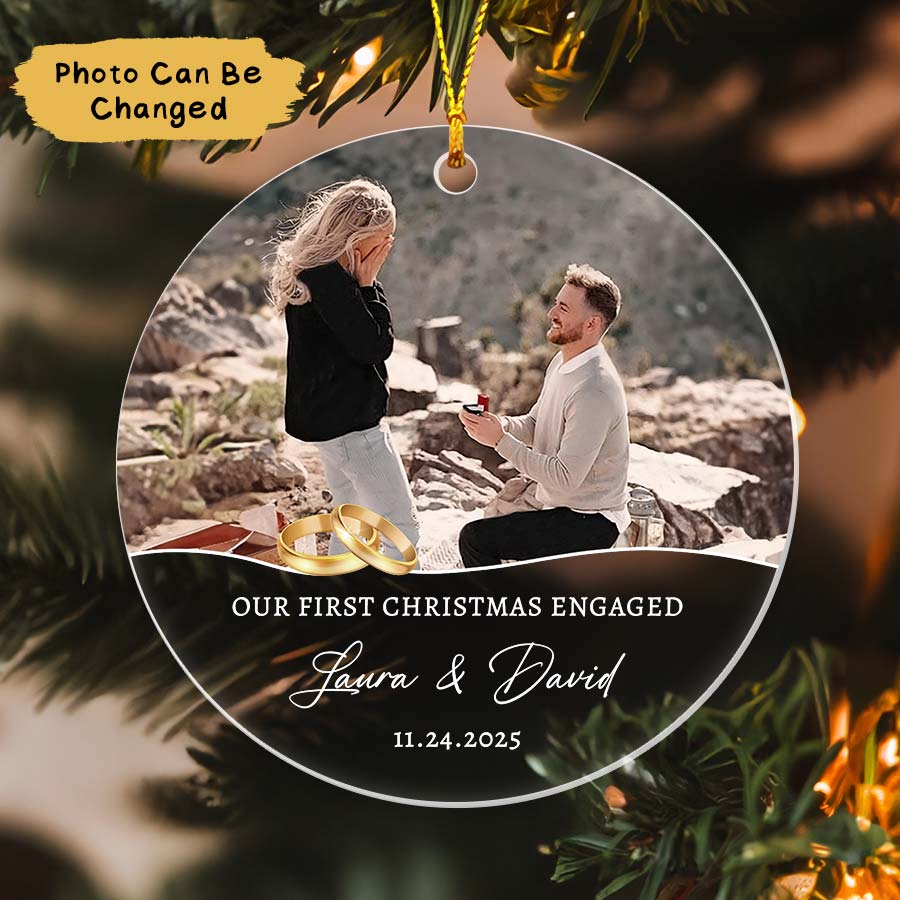 Personalized Our First Christmas Engaged Ornament 2025, Engaged Xmas