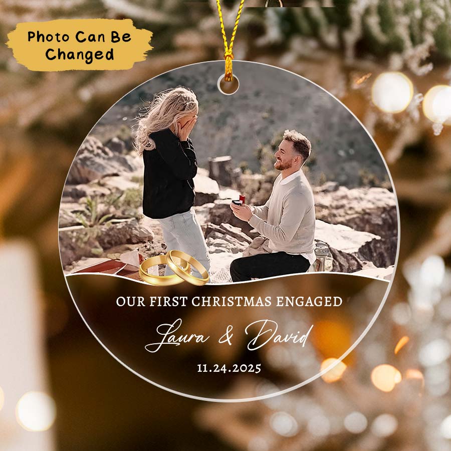 Personalized Our First Christmas Engaged Ornament 2025, Engaged Xmas