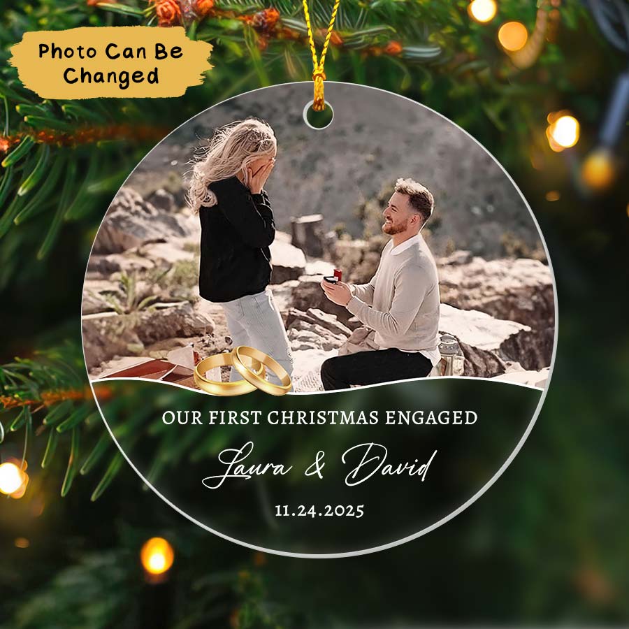 Personalized Our First Christmas Engaged Ornament 2025, Engaged Xmas