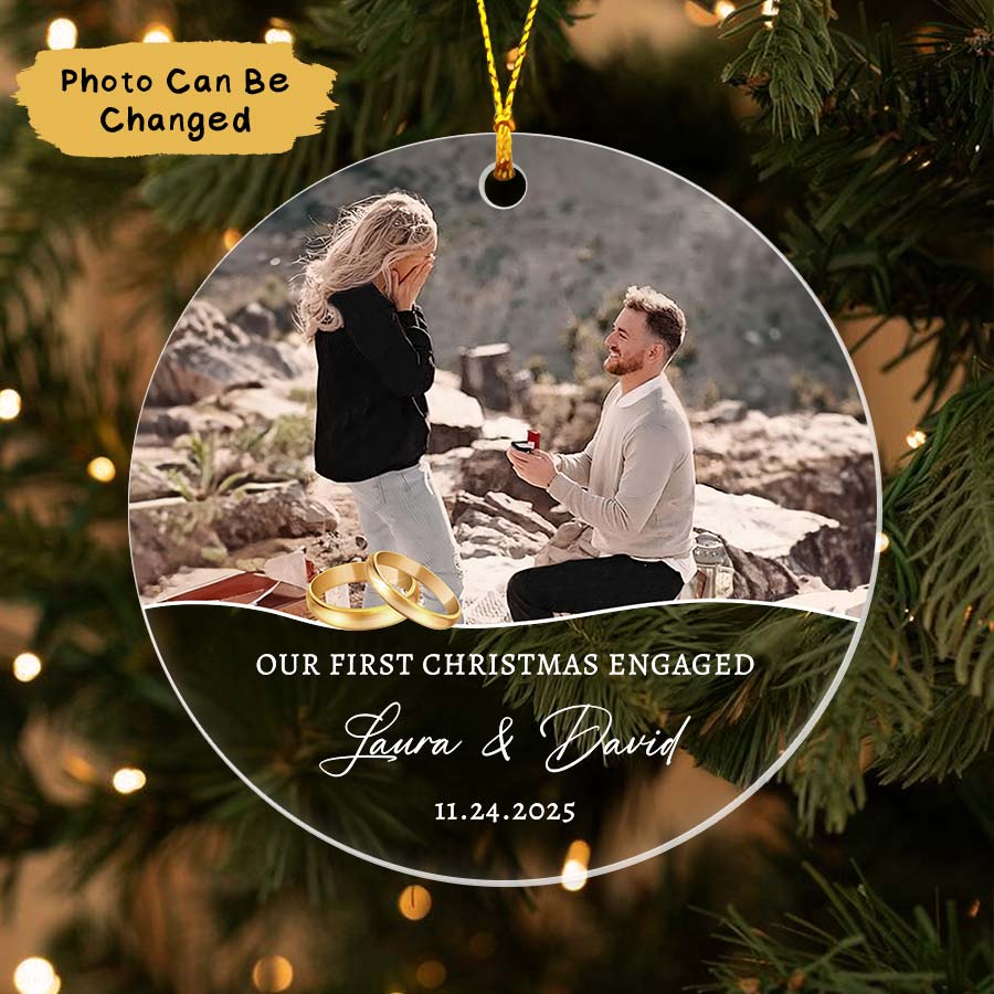 Personalized Our First Christmas Engaged Ornament 2025, Engaged Xmas