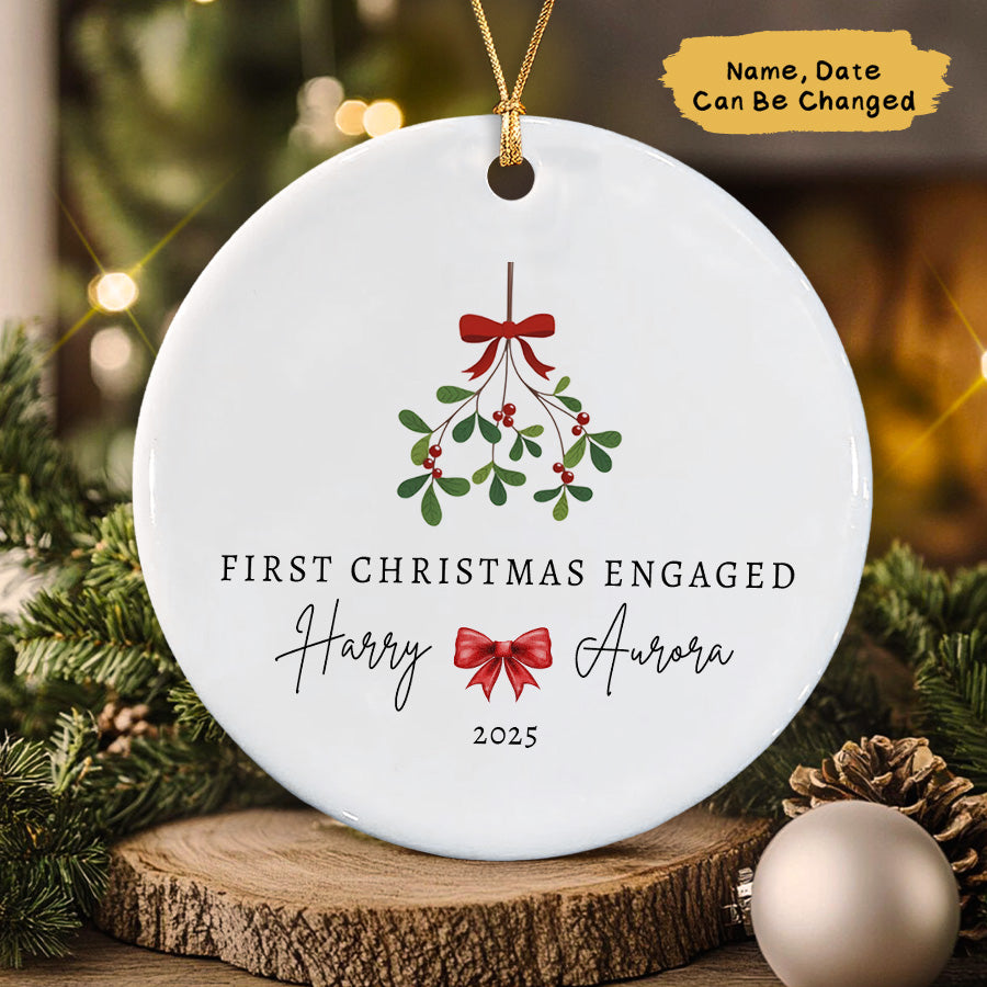Personalized First Christmas Engaged Ornament 2025