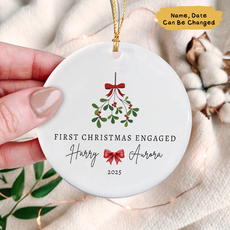 Personalized First Christmas Engaged Ornament 2025