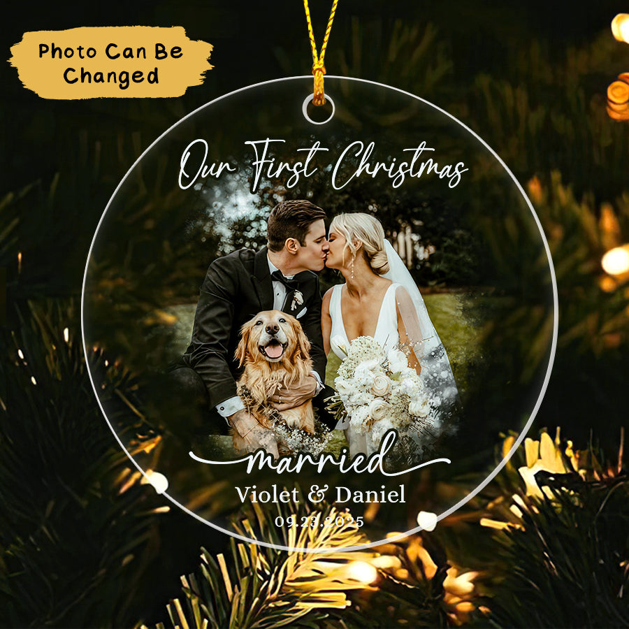 Personalized First Christmas Married Ornament 2025, Wedding Photo Ornament