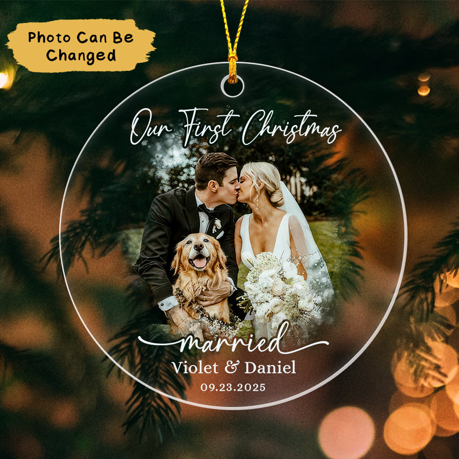 Personalized First Christmas Married Ornament 2025, Wedding Photo Ornament