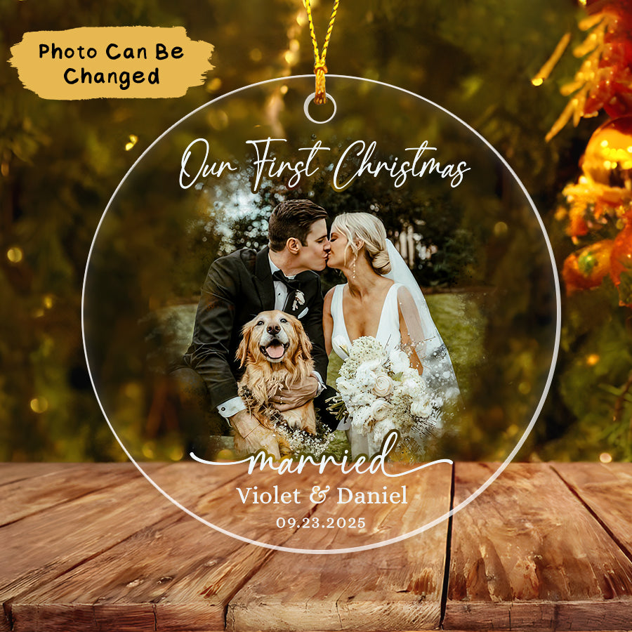 Personalized First Christmas Married Ornament 2025, Wedding Photo Ornament