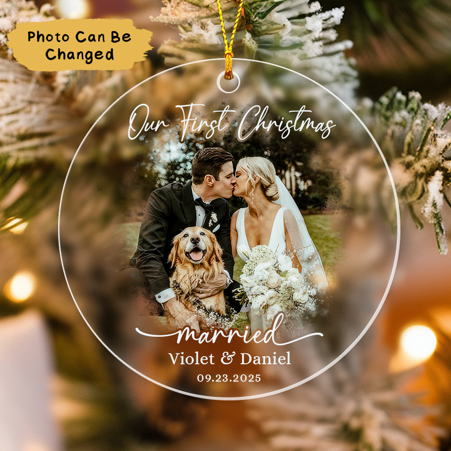 Personalized First Christmas Married Ornament 2025, Wedding Photo Ornament