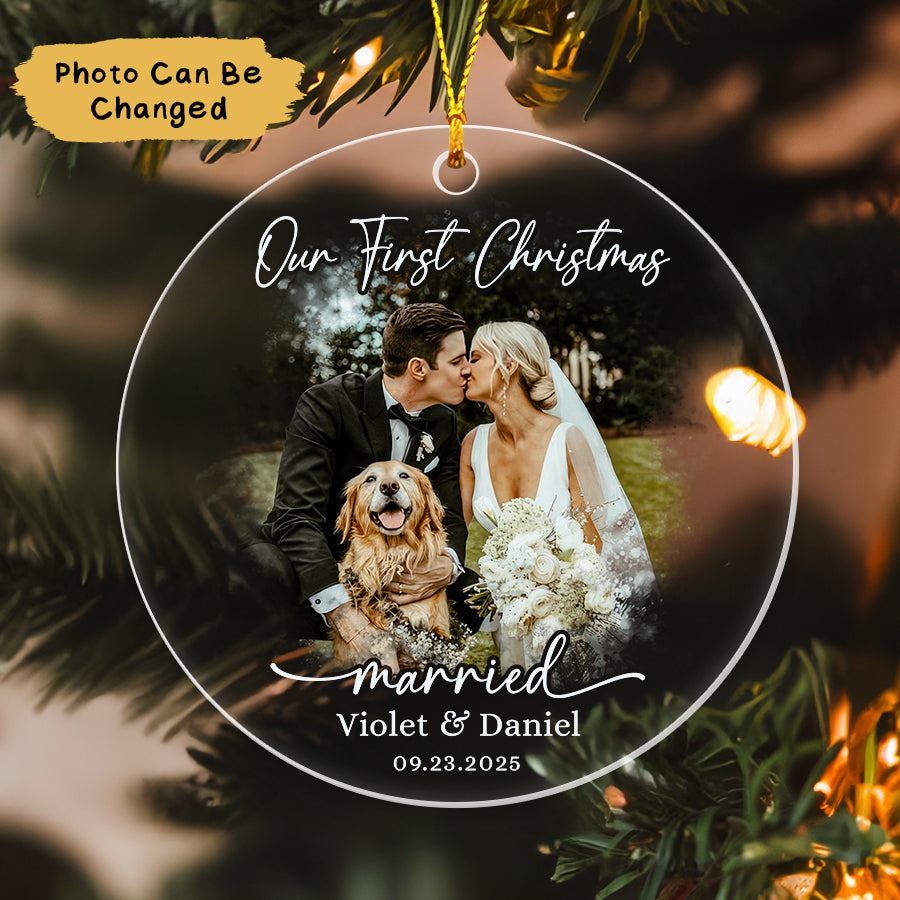 Personalized First Christmas Married Ornament 2025, Wedding Photo Ornament