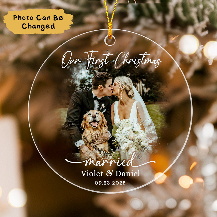 Personalized First Christmas Married Ornament 2025, Wedding Photo Ornament